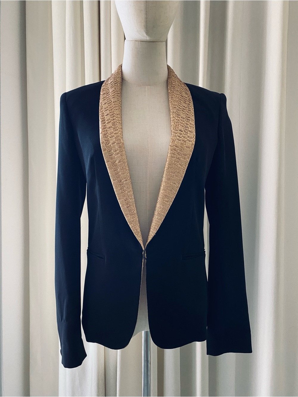 Rag & Bone | Black Gold Textured Trim Blazer | Size 0